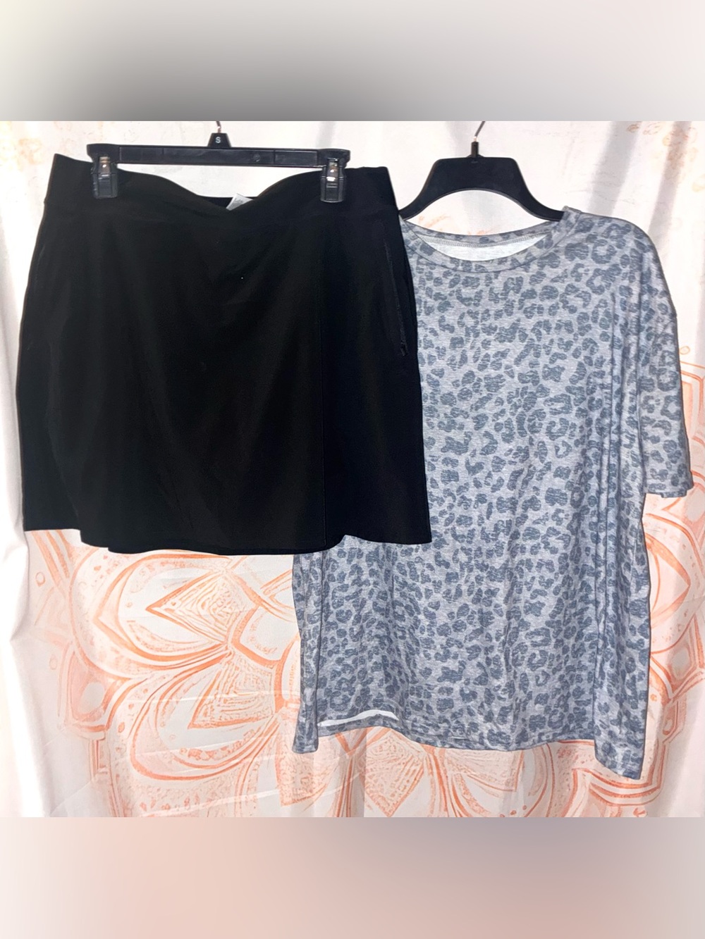 Athleta Black Mini Skirt - Sleek A-Line Paired w/ a Grey Leopard print Tee